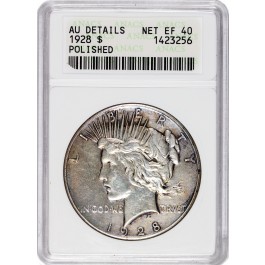 1928 $1 Silver Peace Dollar ANACS AU Details Polished Net EF40 Key Date Soapbox