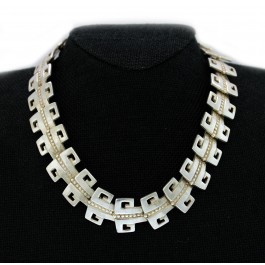 Vintage Margot De Taxco Mexico # 5285 Sterling Silver Greek Key Link Necklace 