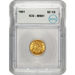 1901 $2.50 Liberty Head Quarter Eagle Gold ICG MS61 Uncirculated Coin
