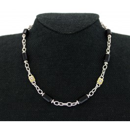 Judith Ripka JR Two 18k Gold Sterling Silver Black Onyx Diamond Chain Necklace 
