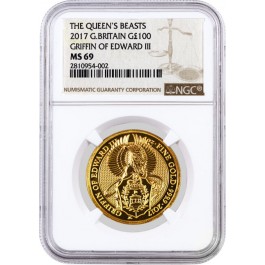 2017 100£ Great Britain 1 oz 9999 Gold The Queen's Beasts Griffin of Edward NGC MS69