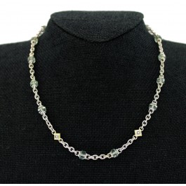 Judith Ripka JR Two 18k Gold Sterling Silver White Topaz Diamond Chain Necklace 