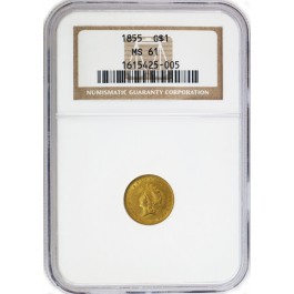 1855 $1 Indian Princess Head Type 2 Gold Dollar NGC MS61