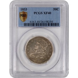 1833 50C Capped Bust Silver Half Dollar PCGS Secure Gold Shield XF40 Coin