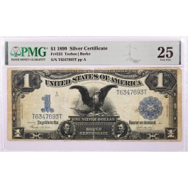 1899 $1 Black Eagle Silver Certificate Fr#233 PMG VF25 Edge Damage Ink Stamps