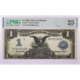 Series Of 1899 $1 Black Eagle Silver Certificate Fr#232 PMG VF25 Split