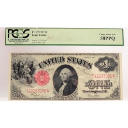 Series Of 1917 $1 Legal Tender Note Red Seal Sawhorse Fr#39 PCGS Ch 58 PPQ