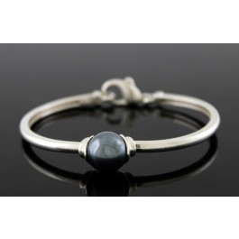 Vintage Signed Movado 925 Sterling Silver Hematite Bangle Bracelet 6.75"