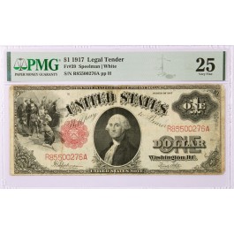 Series Of 1917 $1 Legal Tender Note Red Seal Sawhorse Fr#39 PMG VF25 Minor Stain
