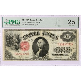 Series Of 1917 $1 Legal Tender Note Red Seal Sawhorse Fr#39 PMG VF25 Tear
