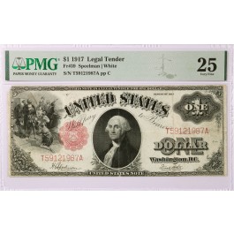 Series Of 1917 $1 Legal Tender Note Red Seal Sawhorse Fr#39 PMG VF25 Splits