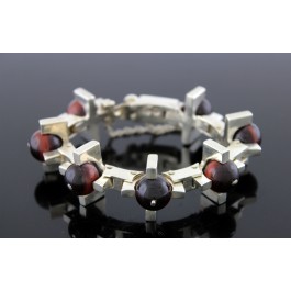 Vintage Signed Antonio Pineda Taxco Mexico 970 Silver Tiger Eye Bracelet 6"