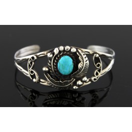 Old Pawn Navajo Native American Sterling Silver Turquoise Cuff Bracelet 