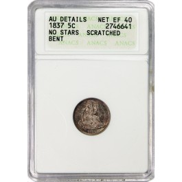 1837 H10C Seated Liberty Half Dime Silver No Stars Small Date ANACS AU Details 