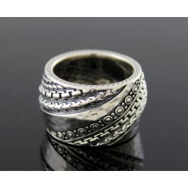 JAI By John Hardy 925 Sterling Silver Box Chain Hammered 13mm Band Ring Size 5