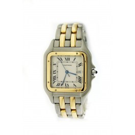 Cartier Panthere 8395 29mm Two Tone 18k Gold Steel 2 Row Cream Dial Quartz Watch 
