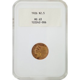 1926 $2.50 Indian Head Quarter Eagle Gold NGC MS63 Generation 2.1 Old Fat Holder