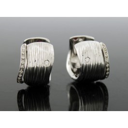 Signed Roberto Coin Elefantino 18k White Gold Diamond 19mm Huggie Hoop Earrings