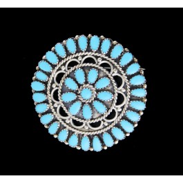 Larry Moses Begay Navajo Sterling Silver Petit Point Turquoise Brooch Pendant