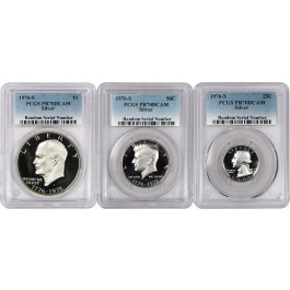 1976 S $1 50C 25C Proof Bicentennial 40% Silver Set Of 3 Coins PCGS PR70 DCAM