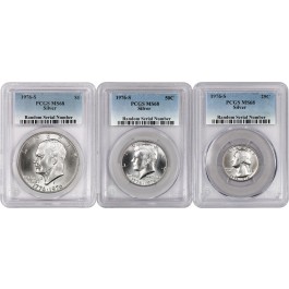 1976 S $1 50C 25C Uncirculated Bicentennial 40% Silver Set Of 3 Coins PCGS MS68 