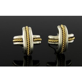 Vintage 1990 Tiffany & Co 18k Gold Sterling Silver X Omega Earrings 