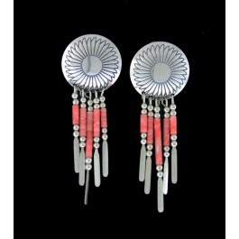 Quoc Trading Company Native American Sterling Silver Coral Drop Dangle Earrings