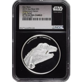 2019 $5 Niue Proof Star Wars Millennium Falcon High Relief 2 oz .999 Silver NGC PF70 UC Retro