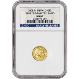 2008 W $5 1/10 oz Gold American Buffalo NGC MS69 ER Uncirculated Key Date Coin 