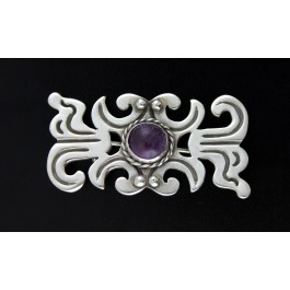 Vintage Rafael Melendez Taxco Mexico 980 Silver Cabochon Amethyst Brooch Pin