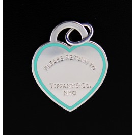 Return To Tiffany & Co Sterling Silver 25mm Blue Enamel Heart Charm Pendant 