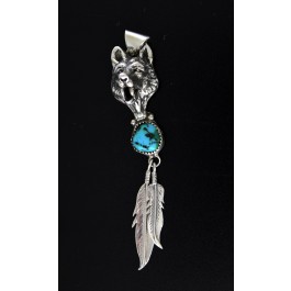 Running Bear Trading Gallup Native American 925 Sterling Turquoise Wolf Pendant