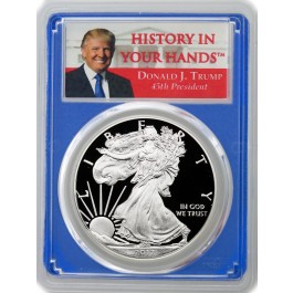 2017 W $1 1 oz Proof Silver American Eagle PCGS PR70 DCAM Donald Trump Blue Core