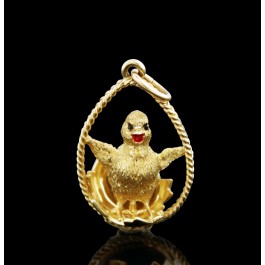 Vintage Henry Dankner 14k Yellow Gold Black Red Enamel Baby Chick Charm