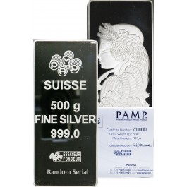 500 Gram PAMP Suisse Lady Fortuna 1/2 kg Kilo .999 Fine Silver Bar In Assay