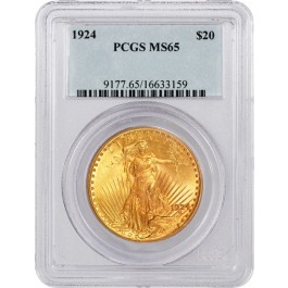 1924 $20 St Gaudens Double Eagle Gold PCGS MS65 Gem Uncirculated Coin