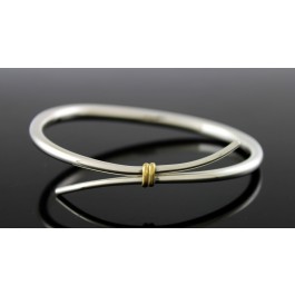 Signed Ed Levin Modernist 18k Gold Sterling Silver Bangle Bracelet 7"