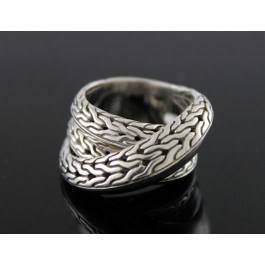 John Hardy Essential Wheat 925 Sterling Silver Crossover Ring Size 7