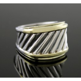 David Yurman Classic Cable 14k Gold Sterling Silver Cigar Band Ring Size 6