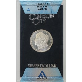 1882 CC $1 Morgan Silver Dollar ANACS MS62 PL VAM 3D Die Break Cap GSA Hoard
