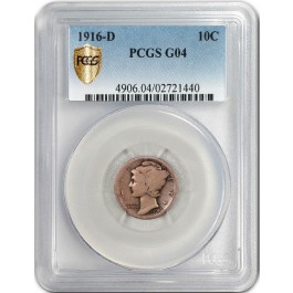 1916 D 10C Mercury Dime Silver PCGS Secure Gold Shield G4 Key Date Coin