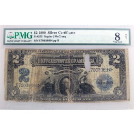 Series Of 1899 $2 Mini Porthole Silver Certificate Fr#253 PMG VG8 NET Damage