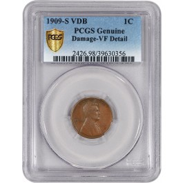 1909 S VDB 1C Lincoln Wheat Cent PCGS VF Detail Damage Circulated Key Date Coin