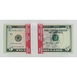 $500 Original Stack $5 Consecutive Star Notes Uncirculated 