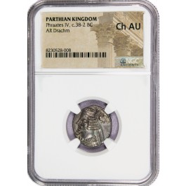 c. 38-2 BC Parthian Kingdom Phraates IV AR Drachm Silver NGC Ancients Choice AU
