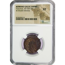 260-269 AD Romano-Gallic Empire Postumus BI Double Denarius NGC XF