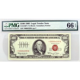 1966 $100 Legal Tender Star Note Red Seal Fr#1550* *A Block PMG GEM UNC 66 EPQ