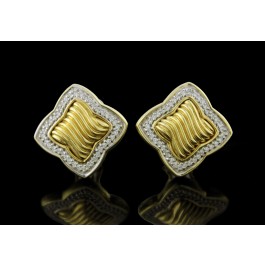 David Yurman 18k Yellow Gold 23.5mm Diamond Quatrefoil Clip Post Earrings