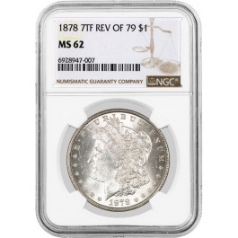1878 7TF 7 Tailfeather Reverse Of 1879 $1 Morgan Silver Dollar NGC MS62 Coin