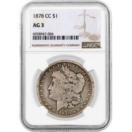 1878 CC Carson City $1 Morgan Silver Dollar NGC AG3 About Good Key Date Coin #04